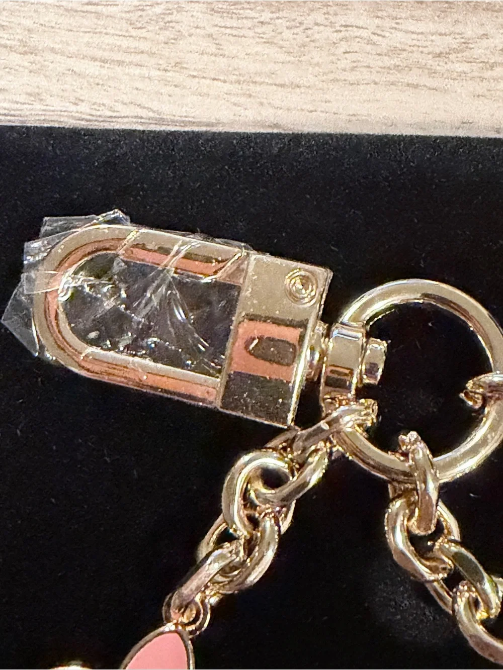 Source Unknown Gold Tone Keychain with Pink Flower Charms
